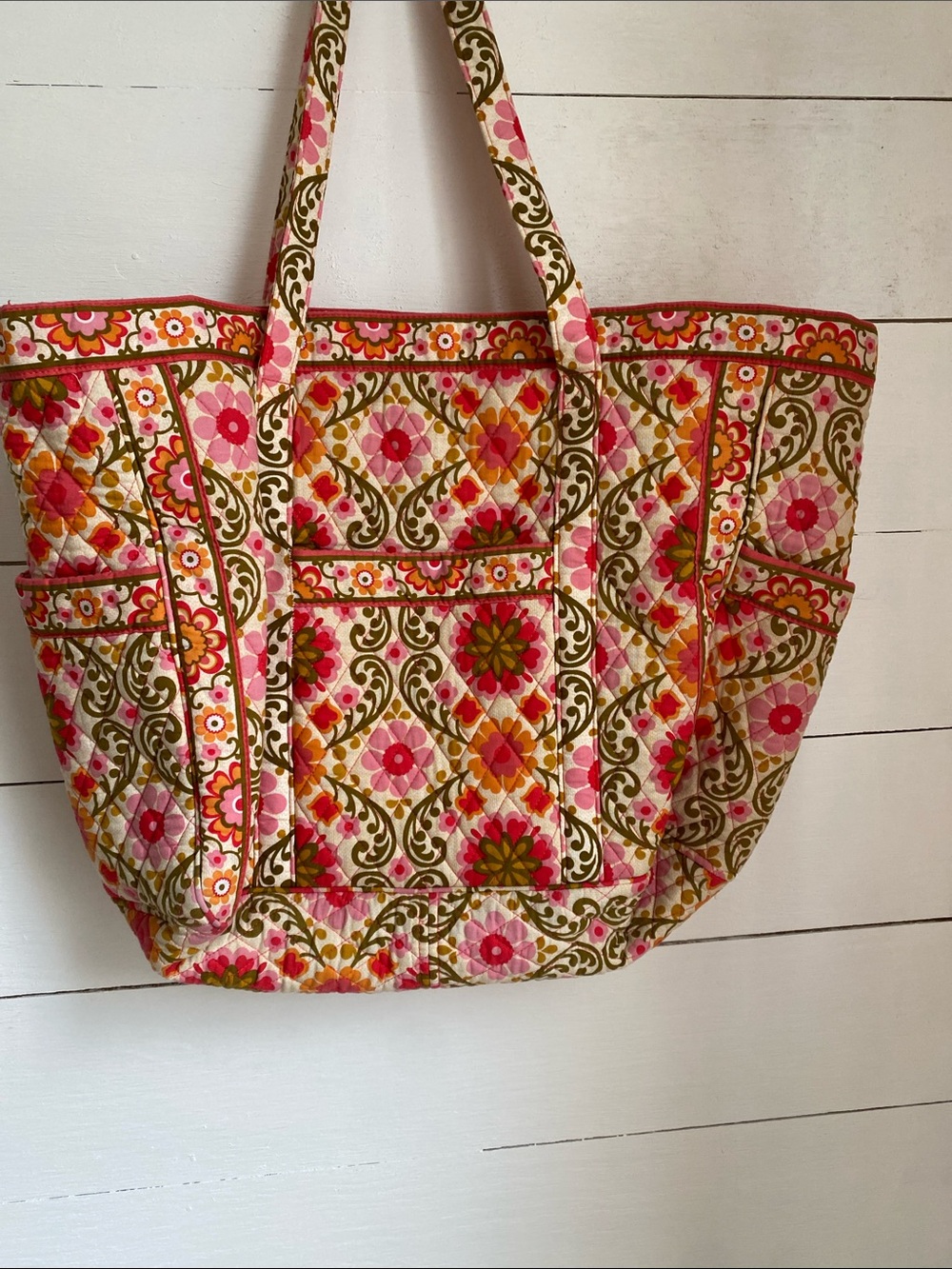 Vera Bradley Quilted Floral Tote in Pink, Orange & Olive - Picture 3 of 10